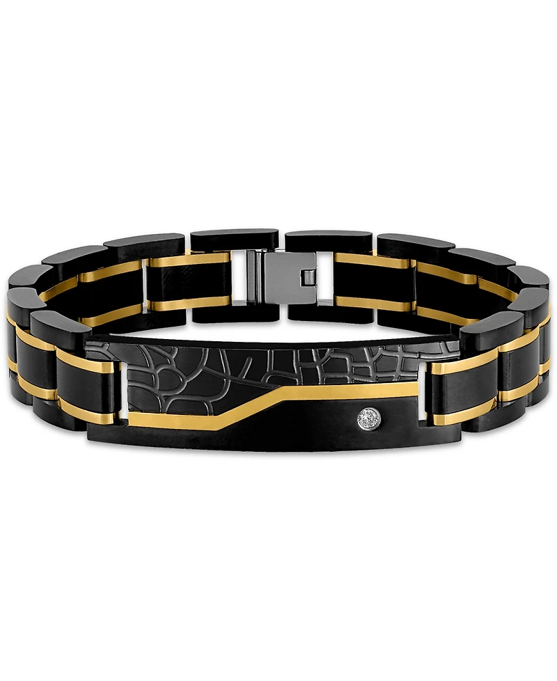 Esquire Men's Jewelry Diamond Watch Link Bracelet (1/20 ct. t.w.) in Black & Gold Ion-Plated Stainless Steel, Created for Macy's
