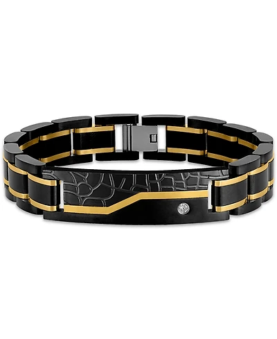 Esquire Men's Jewelry Diamond Watch Link Bracelet (1/20 ct. t.w.) in Black & Gold Ion-Plated Stainless Steel, Created for Macy's