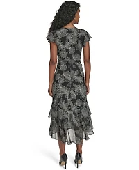 Tommy Hilfiger Women's Flutter Sleeve Tiered Midi Dress