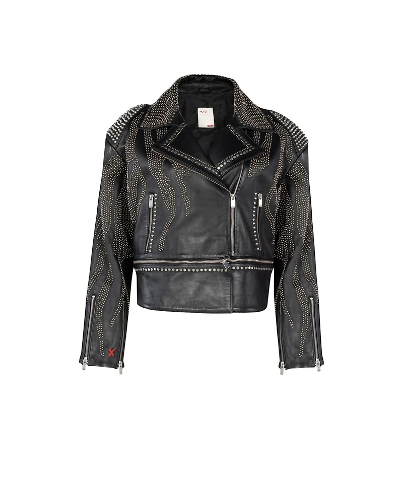 Pcfg Women's Leather Jacket Stud Rocks Details