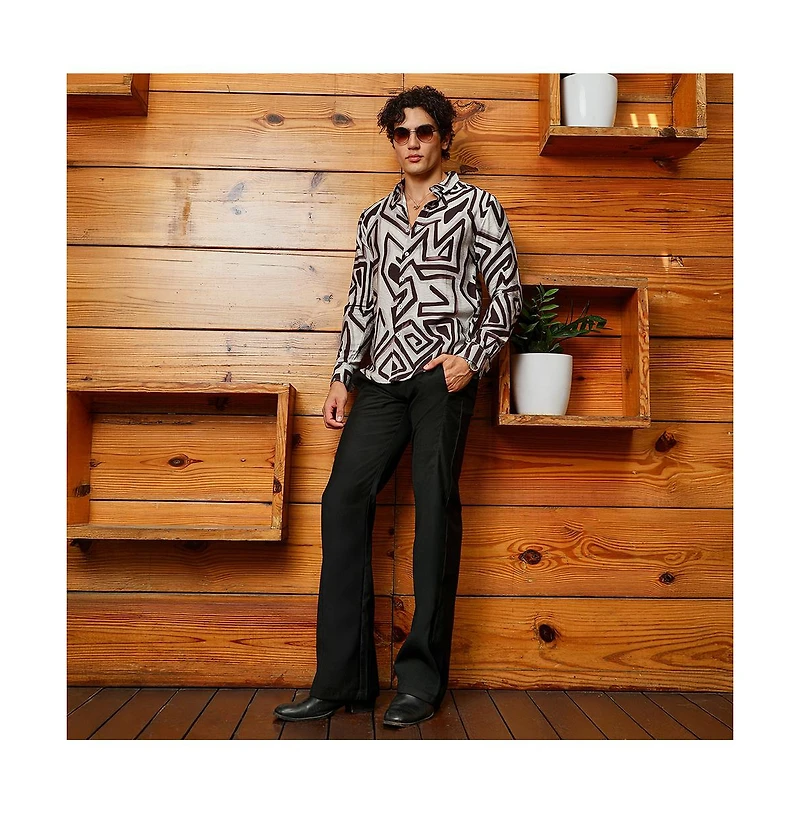 Campus Sutra Men's Onyx Black & Cloud Grey Abstract Breezy Shirt