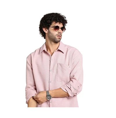 Campus Sutra Men's Rose Pink Modular Solid Oversized Shirt