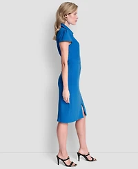 Dkny Women's Cap Sleeve Collared Neck Full Zip Midi Dress