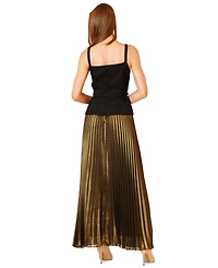 julia jordan Women's Mix Media Belted Pleated Skirt Dress