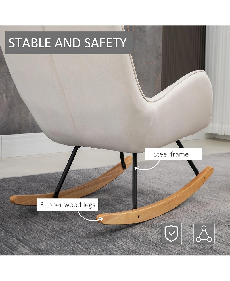 Homcom Traditional Rocking Armchair w/Tufted Back, & Thick Padding, Cream White