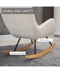 Homcom Traditional Rocking Armchair w/Tufted Back, & Thick Padding, Cream White