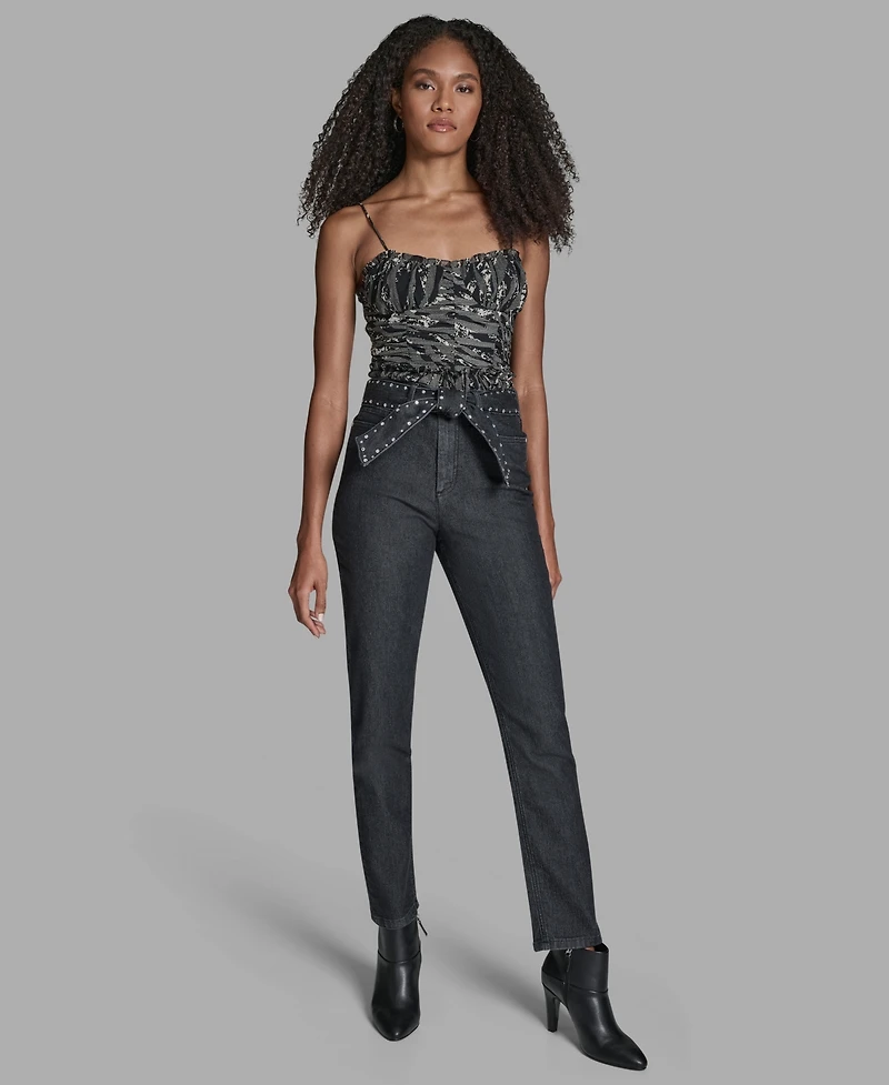 Bcbg Women's Grommet Straight Leg Mid Rise Jeans