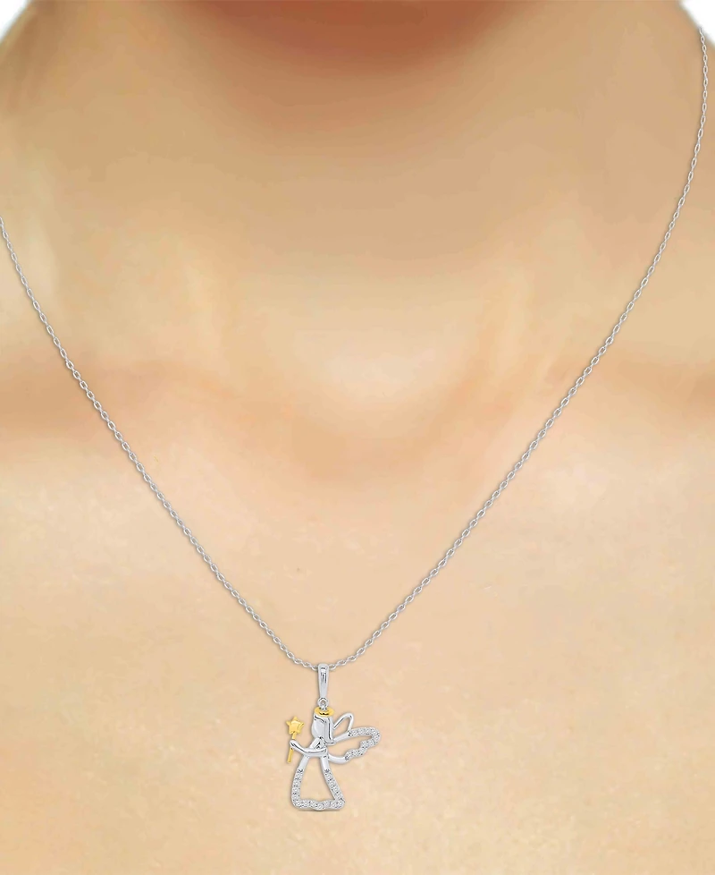 Macy's Diamond Pendant Necklace (1/10 ct. t.w.) in Sterling Silver and 14K Gold-Plated Sterling Silver and White Rhodium