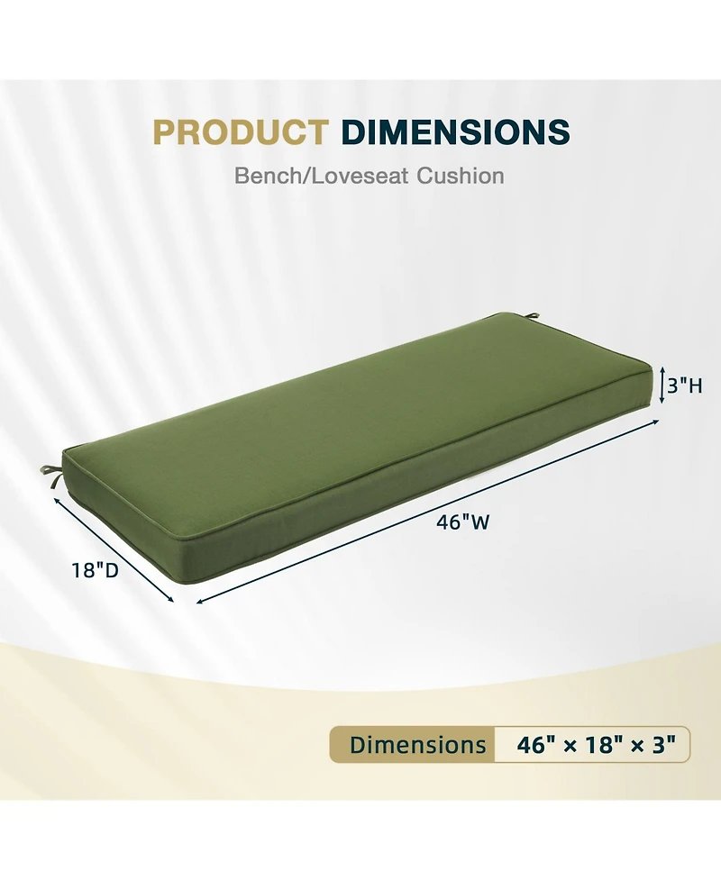 Aoodor Patio Bench Cushion Outdoor Olefin Fabric Slipcover Sponge Foam 46.5” x 17.7” x 3” - Green