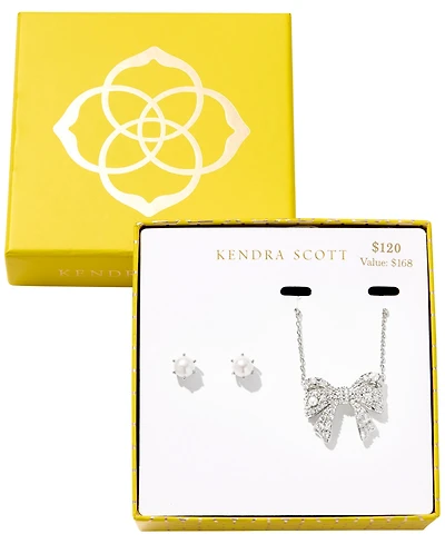 Kendra Scott 2-Piece Freshwater Cultured Pearl (2.8mm-7mm) Krista Bow Pendant Necklace and Ashton Stud Earrings Gift Set