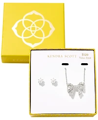 Kendra Scott 2-Piece Freshwater Cultured Pearl (2.8mm-7mm) Krista Bow Pendant Necklace and Ashton Stud Earrings Gift Set