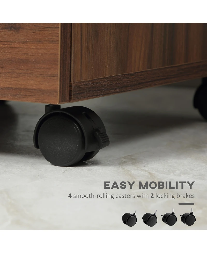 Homcom 3 Drawer Storage Cabinet Storage Organizer W/ Caster Wheels,