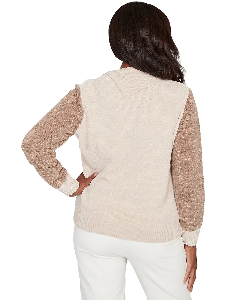 Alfred Dunner Petite Vienna Color-Block Long-Sleeve Sweater