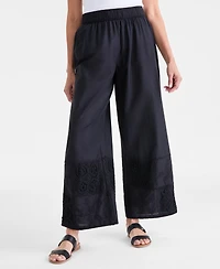 Style & Co Women's Wide Leg Crochet Embroidery Patchwork Pants, Macy's Exclusive
