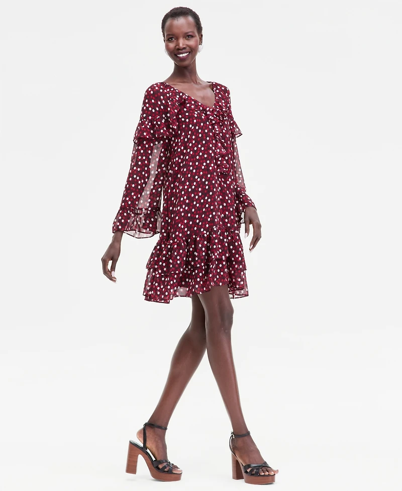 I.n.c. International Concepts Women's Ruffle-Trim Bell-Sleeve Mini Dress, Macy's Exclusive