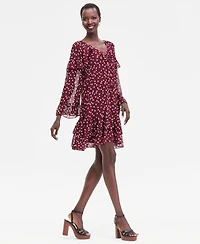 I.n.c. International Concepts Women's Ruffle-Trim Bell-Sleeve Mini Dress, Macy's Exclusive