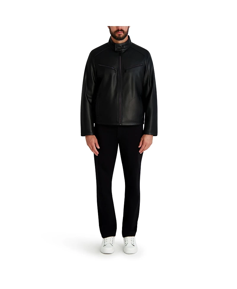 Karl Lagerfeld Paris Men's Circle Stitch Faux Leather Jacket