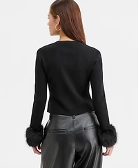 Bar Iii Women's Faux-Fur-Trim Cardigan, Macy's Exclusive