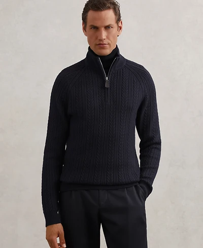 Reiss Men's Cable-Knit Half-Zip Wool with Sweater
