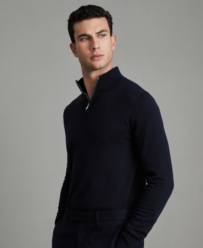 Reiss Men's Merino Wool Half-Zip Funnel Neck Sweater