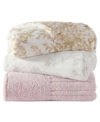 Laura Ashley Clarabelle Tipped Print Sherpa Heated Blanket