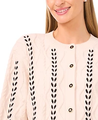CeCe Women's Crewneck Cable Knit Cardigan Sweater