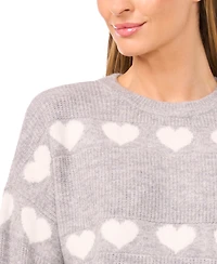CeCe Women's Heart Jacquard Long-Sleeve Sweater