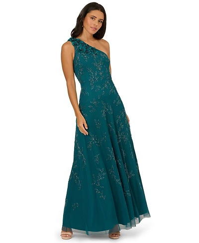 Adrianna Papell Women's One-Shoulder Beaded Dress