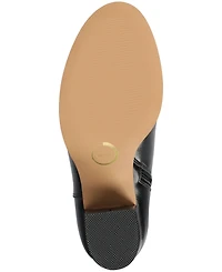 Journee Women's Avalonn Buckle Strap Knee High Stacked Heel Inside Zipper Wide-Calf Comfort Dress Boots