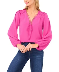 CeCe Women's Circular Trim Pin-Tuck Long Sleeve Blouse