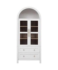 Casainc 71" Tall Arched Kitchen Pantry Cabinet with Glass Doors, Adjustable Shelves & 2 Large Drawers