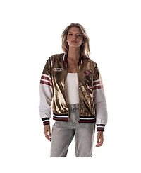 The Wild Collective Women's Gold San Francisco 49ers Sequin Bomber Jacket