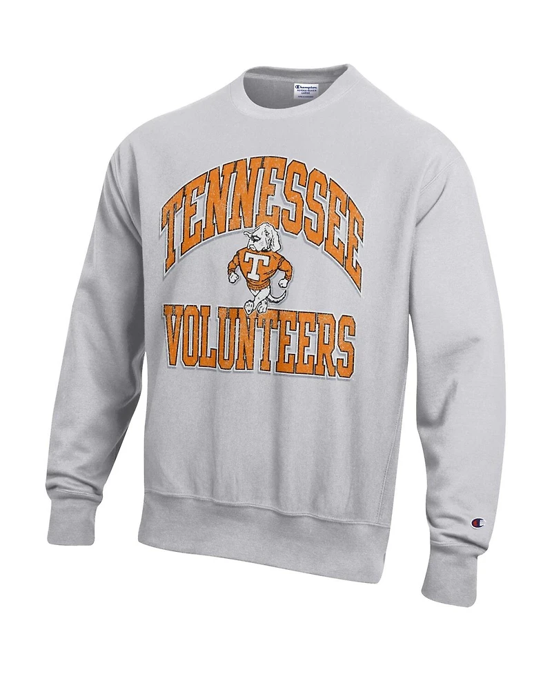 Champion Men's Gray Tennessee Volunteers Distressed Arch Over Logo Reverse Weave Crew Neck Sweatshirt