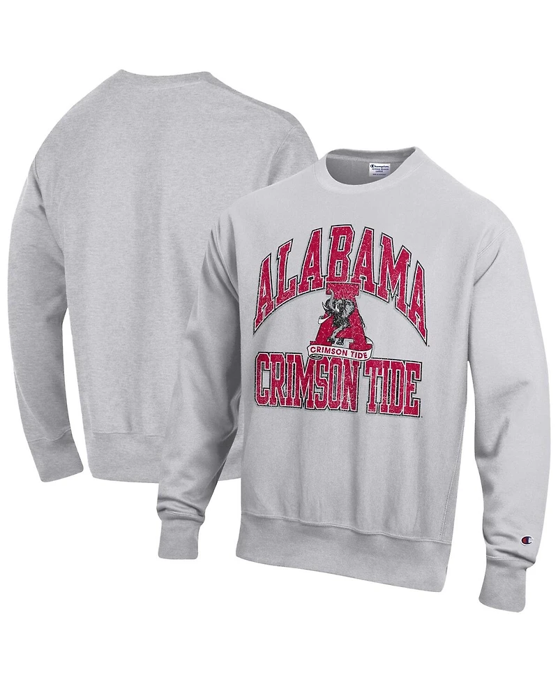 Champion Men's Gray Alabama Crimson Tide Distressed Arch Over Logo Reverse Weave Crew Neck Sweatshirt