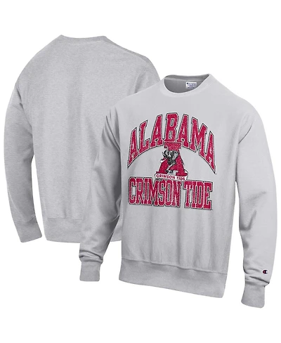 Champion Men's Gray Alabama Crimson Tide Distressed Arch Over Logo Reverse Weave Crew Neck Sweatshirt