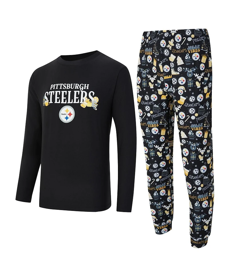 Concepts Sport Men's 2-Piece Black Pittsburgh Steelers Chestnut Long Sleeve Top and Pants Set