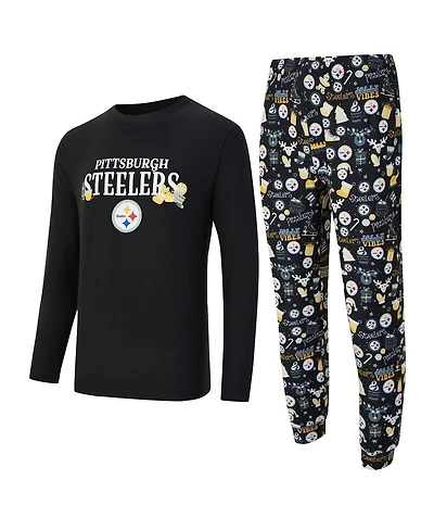 Concepts Sport Men's 2-Piece Black Pittsburgh Steelers Chestnut Long Sleeve Top and Pants Set