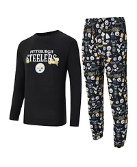 Concepts Sport Men's 2-Piece Black Pittsburgh Steelers Chestnut Long Sleeve Top and Pants Set
