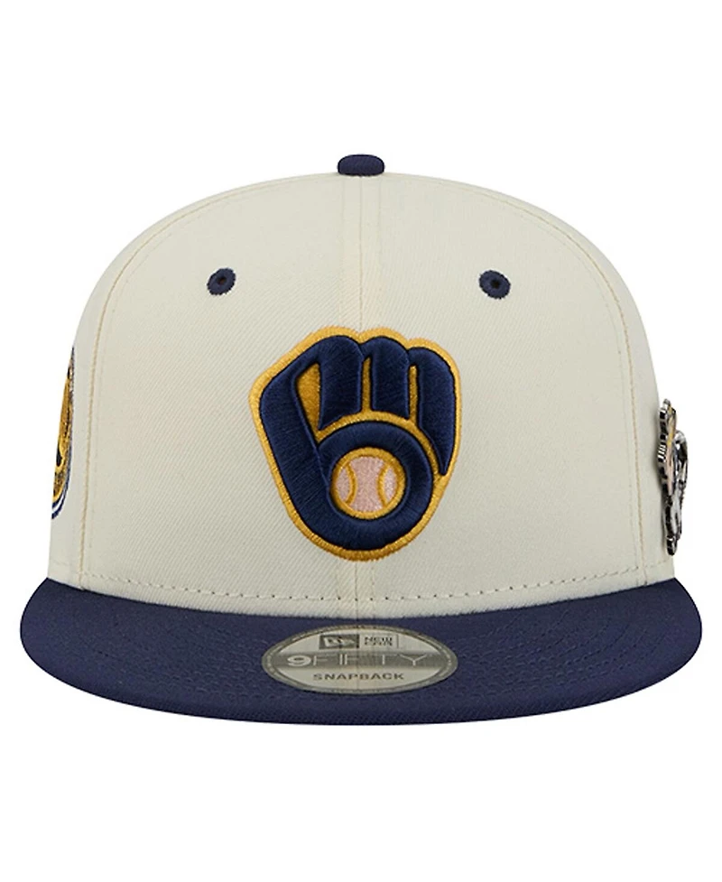 New Era Men's Cream Milwaukee Brewers Mascot Pin 9FIFTY Snapback Hat