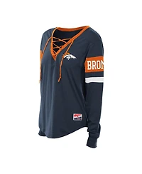 New Era Women's Navy Denver Broncos Plus Throwback Lace-Up Long Sleeve T-Shirt