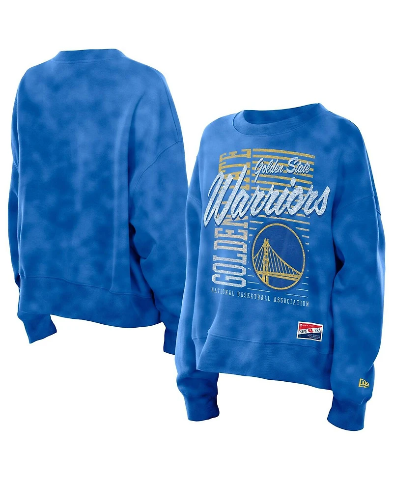 New Era Women's Royal Golden State Warriors Boxy Throwback Mineral Wash Sweatshirt