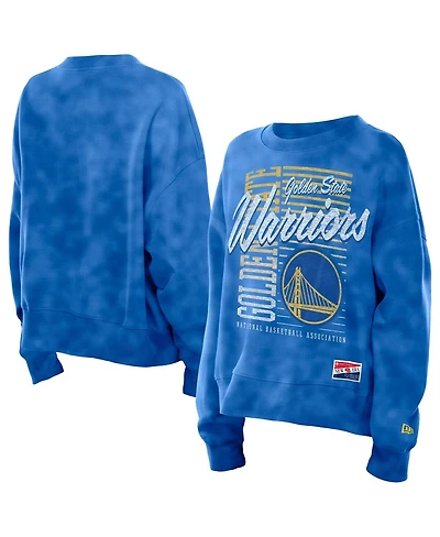 New Era Women's Royal Golden State Warriors Boxy Throwback Mineral Wash Sweatshirt