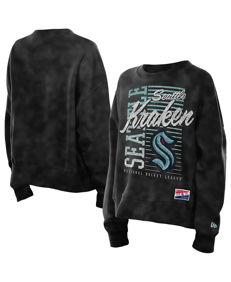 New Era Women's Black Seattle Kraken Oversized Throwback Mineral Wash Sweatshirt