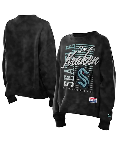 New Era Women's Black Seattle Kraken Oversized Throwback Mineral Wash Sweatshirt