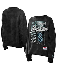 New Era Women's Black Seattle Kraken Oversized Throwback Mineral Wash Sweatshirt