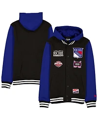 New Era Men's Black/Blue York Rangers Full-Snap Fleece Hoodie Jacket