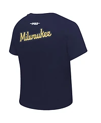 Pro Standard Women's Navy Milwaukee Brewers Game Day Classics Baby Doll Cropped T-Shirt