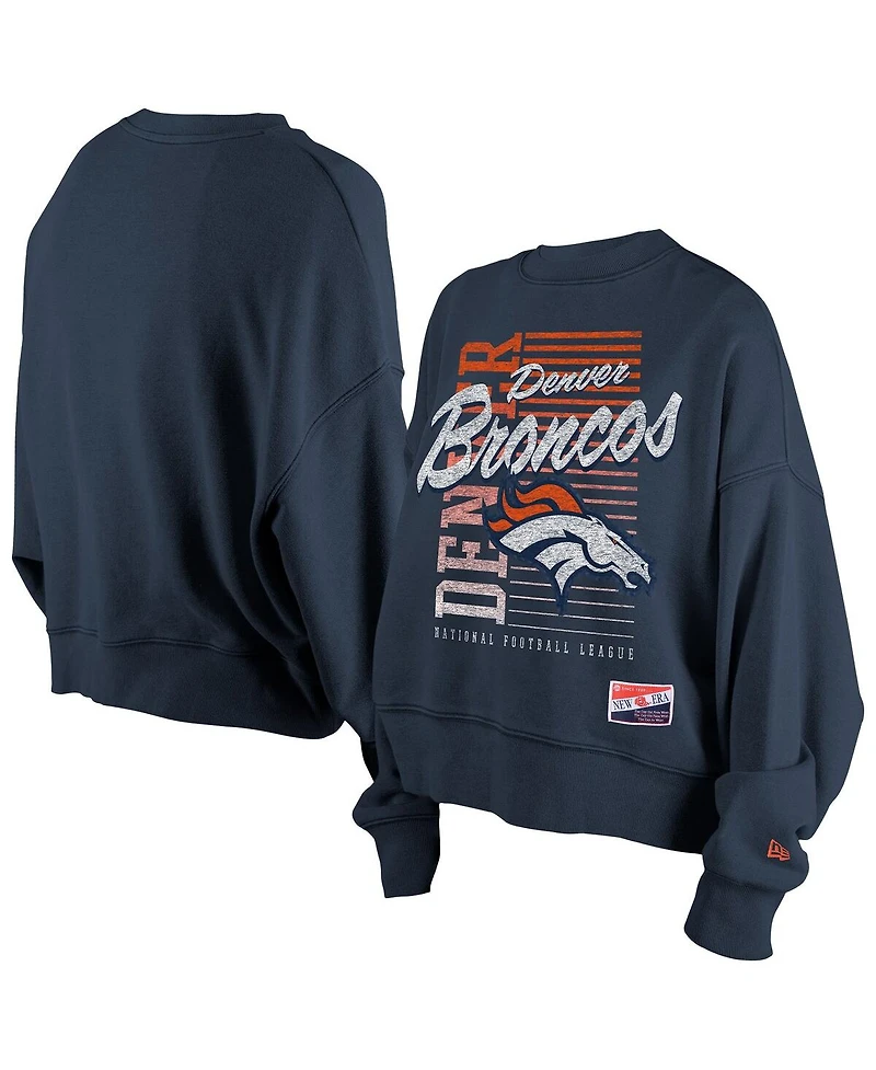 New Era Women's Navy Denver Broncos Oversized Throwback Mineral Wash Crew Neck Sweatshirt