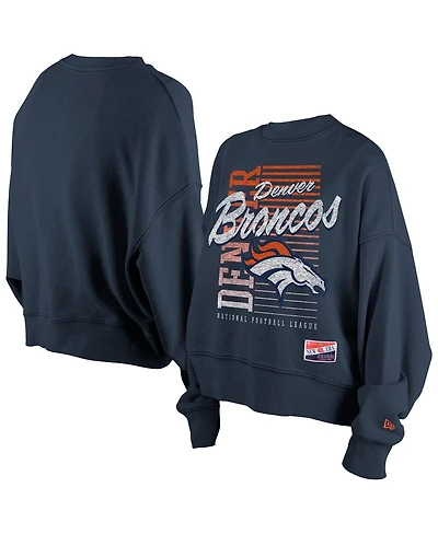 New Era Women's Navy Denver Broncos Oversized Throwback Mineral Wash Crew Neck Sweatshirt