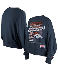 New Era Women's Navy Denver Broncos Oversized Throwback Mineral Wash Crew Neck Sweatshirt